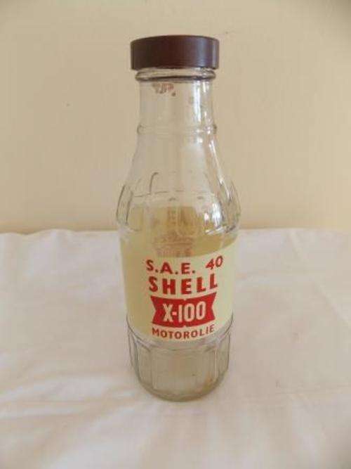 S.A.E. 40 SHELL X100 MOTOR OIL EMPTY GLASS BOTTLE