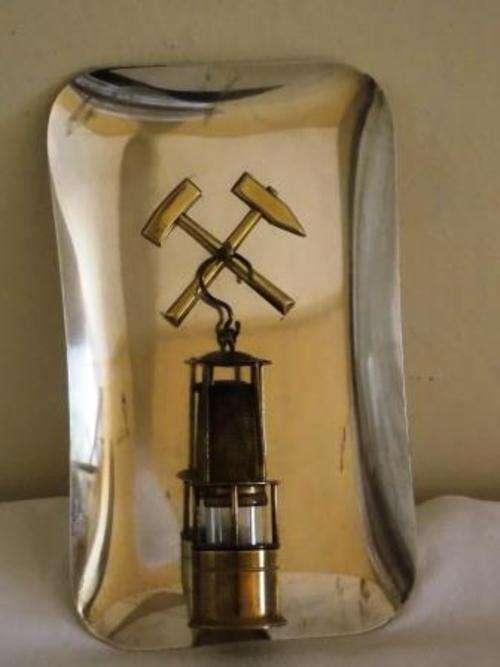 EXCEPTIONAL S/STEEL, COPPER, BRASS AND GLASS HANGING ORNAMENT WITH WORKING SMALL LAMP