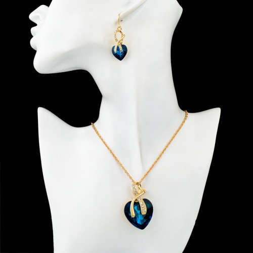 Crystal Heart Necklace Earrings Jewellery Set Green