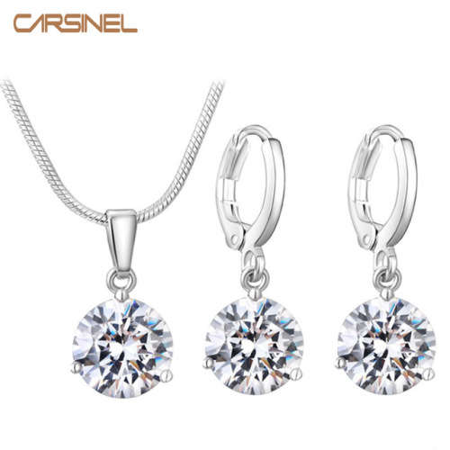 CARSINEL Cubic Zircon Hypoallergenic Copper Necklace/Earrings Jewelry Sets
