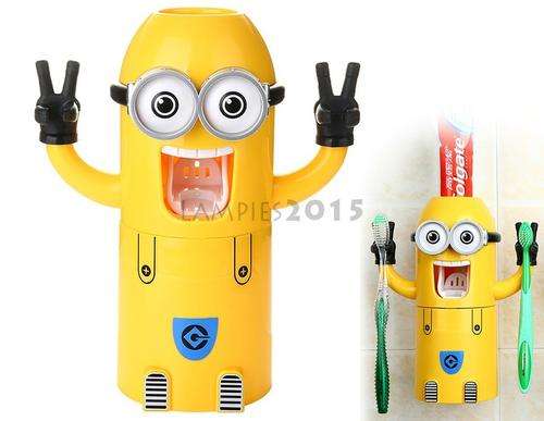 Cute Minions Design Wash Set Toothbrush Holder Automatic Toothpaste Dispenser with Brush Cup