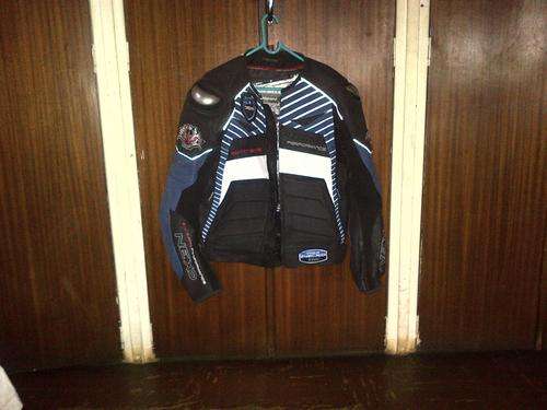 Blue and black mens leather bike jacket
