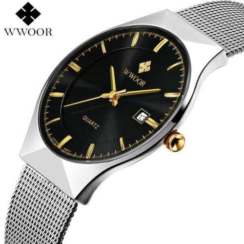 Luxury Mens WWOOR Watch. Ultra-thin. Black and Gold