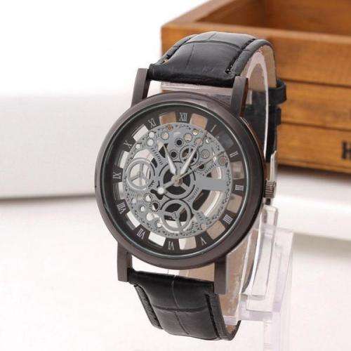 Skeleton Mens Watch with Black Strap