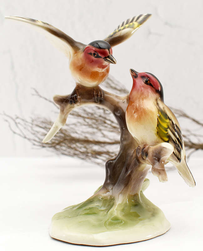 Original Wien Keramos "Birds on Branches" Austrian Art Porcelain Figurine Made in Austria
