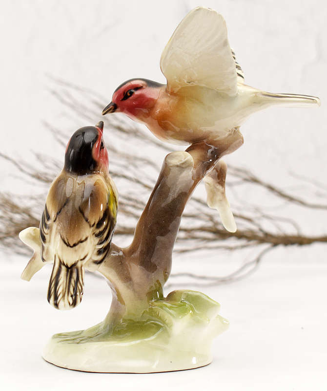 Original Wien Keramos "Birds on Branches" Austrian Art Porcelain Figurine Made in Austria