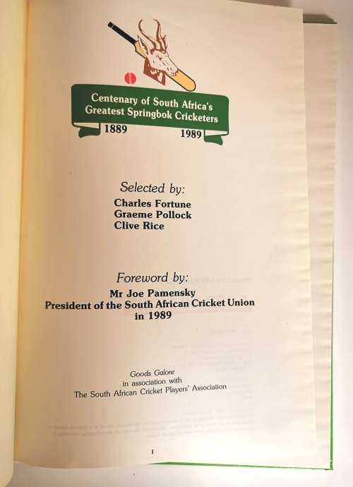 Centenary of South Africa`s Greatest Springbok Cricketers 1889-1989