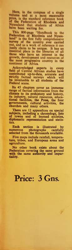 Rhodesia and Nyasaland, Handbook to the Federation of .. by W.V. Brelsford (ed)``RHODESIANA``