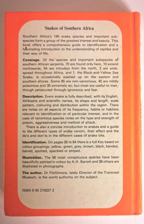 A Field Guide to the Snakes of Southern Africa by V.F.M. FitzSimons