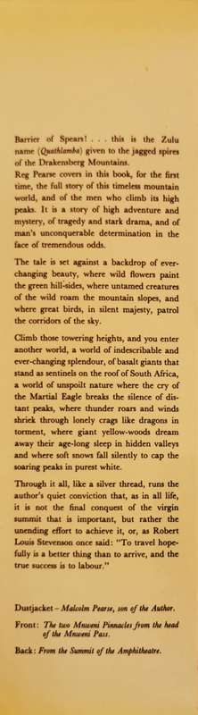 Barriers of Spears Drama of the Drakensberg by P. O. Pearse