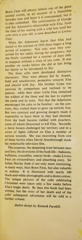 Living Free The Story of Elsa and her Cubs by Joy Adamson
