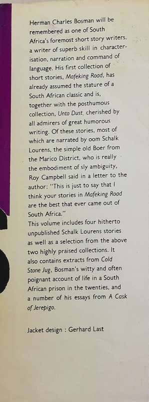 4 BOOKS: Bosman at his Best, A Cask of Jerepigo, Jurie Steyn`s Post Office, Unto Dust - H.C. Bosman