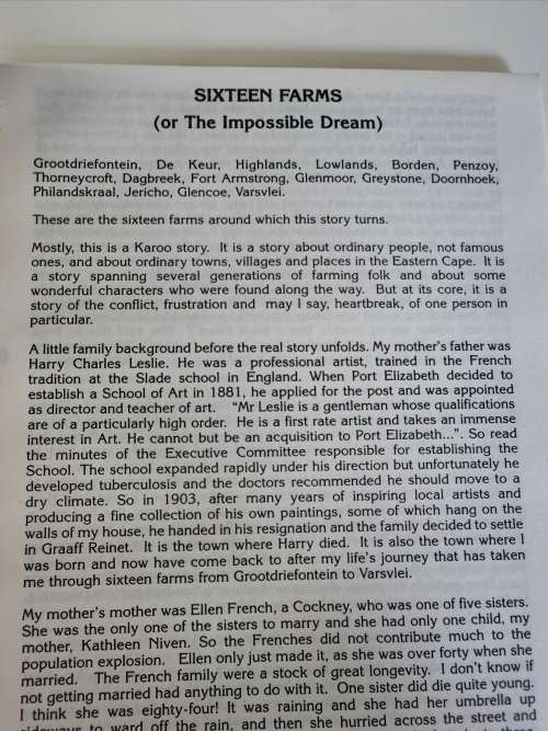 SIXTEEN FARMS (OR THE THE IMPOSSIBLE DREAM) - PINKEY WATERMEYER