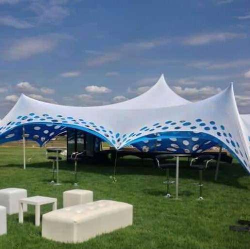 4 Way Stretch Polyester Decor Tent - Non Waterproof - 7mx12m - Design, Poles + Binding Optional