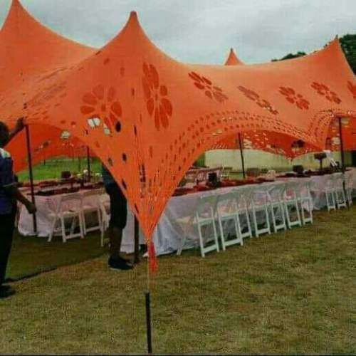4 Way Stretch Polyester Decor Tent - Non Waterproof - 7mx12m - Design, Poles + Binding Optional