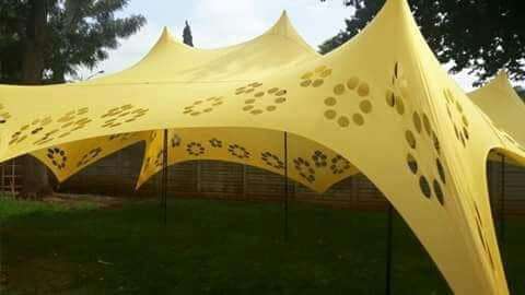 4 Way Stretch Polyester Decor Tent - Non Waterproof - 7mx12m - Design, Poles + Binding Optional