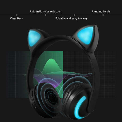 Wireless Bluetooth Cat Ear Headphones with 7 Colors LED Light Stereo Headset
