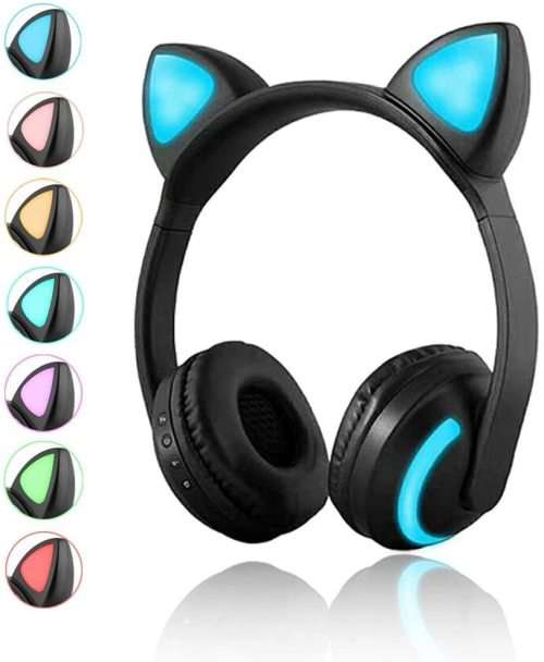 Wireless Bluetooth Cat Ear Headphones with 7 Colors LED Light Stereo Headset
