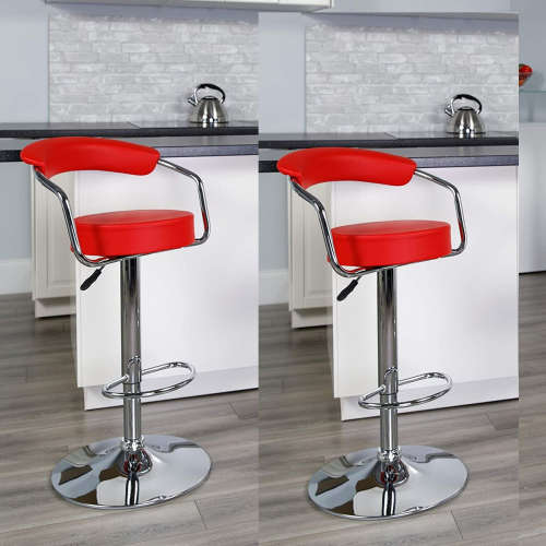 Bar / kitchen Counter Stools with Armrests - Set of 2 - Red