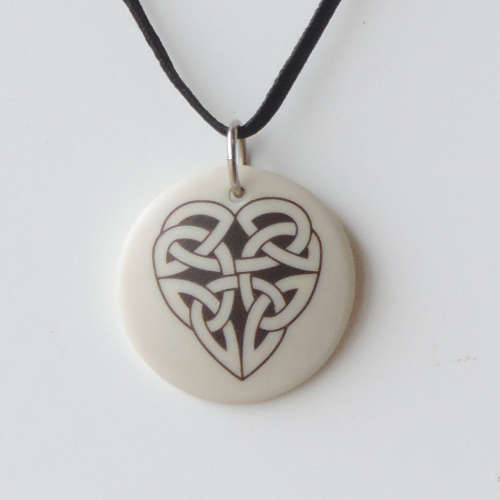 Celtic art, heart design ceramic pendant. Handcrafted porcelain jewellery.