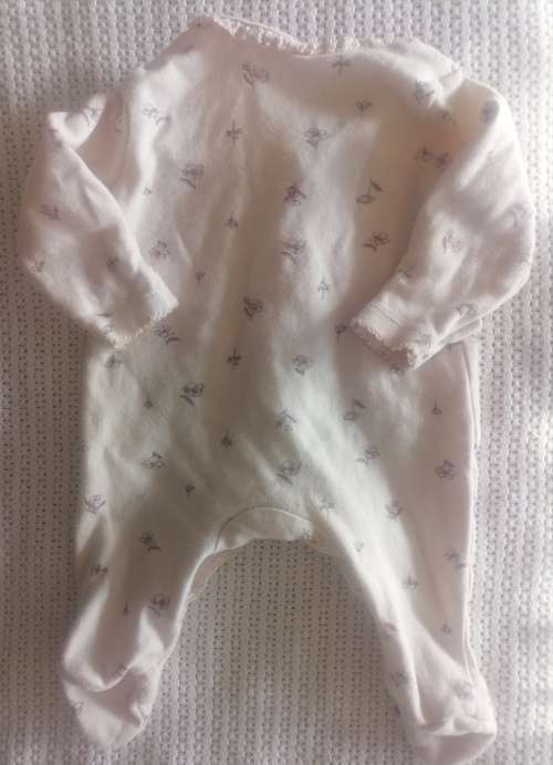 Dainty floral print babygrow with foldover mittens for tiny /prem baby