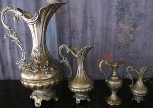 4 x Vintage Italian Silver Plated  and Brass Pitcher Vases