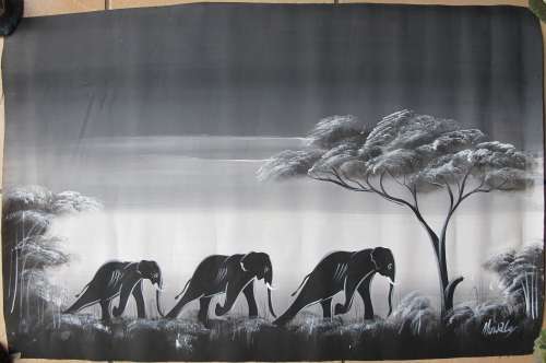 ELEPHANTS AT NIGHT - ACRYLIC PAINTING