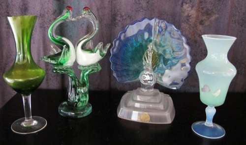 VINTAGE GLASS ORNAMENTS and VASES