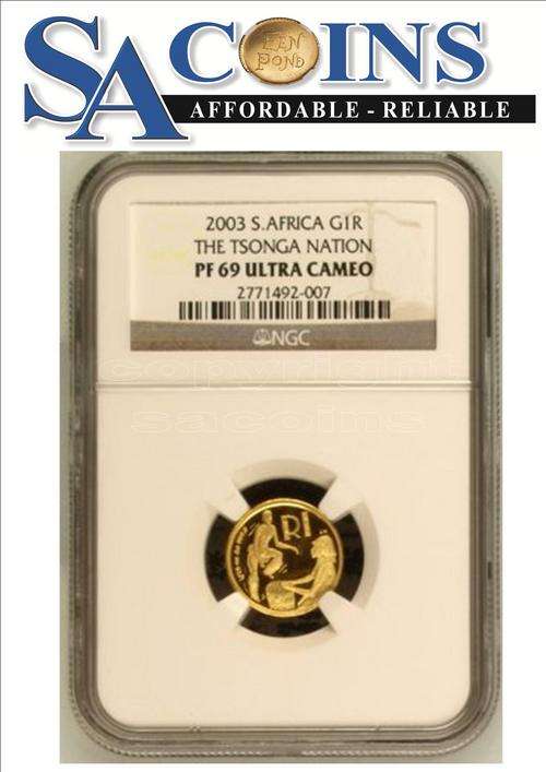 RARE **PF69 UC**---2003 CULTURAL GOLD 1/10TH **PF69 UC** TSONGA NATION** NGC GRADED--VALUE -R3500
