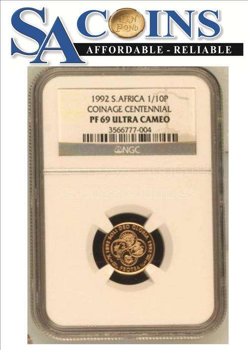 RARE **PF69 UC**---1992 PROTEA GOLD 1/10TH **PF69 UC**COINAGE** NGC GRADED--VALUE -R3500