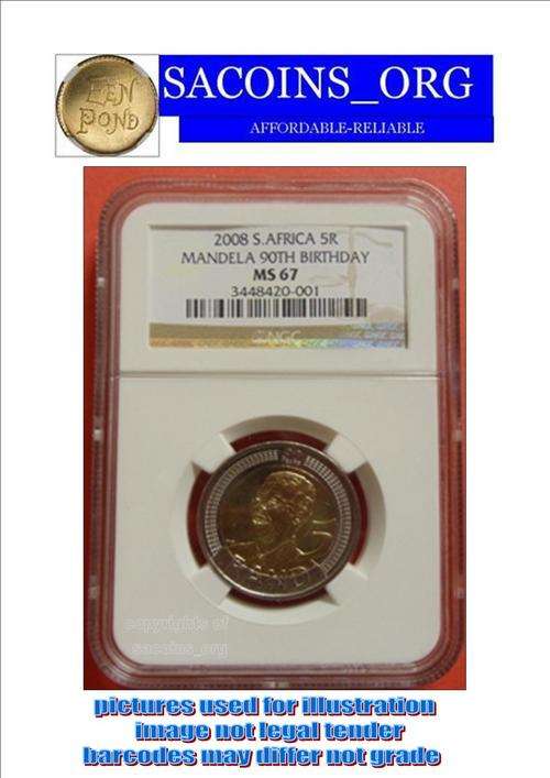 SET-1- 2008 MANDELA 90TH BIRTHDAY R5 COIN GRADED MS 62-63-64-65-66-67-ALL 6 COINS NGC GRADED