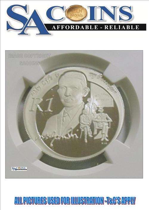 !PF69*CRAZY LOW START**SILVER S1R-2008 PROTEA **GHANDI** PF69UC-NGC GRADED VALUE+-R2200