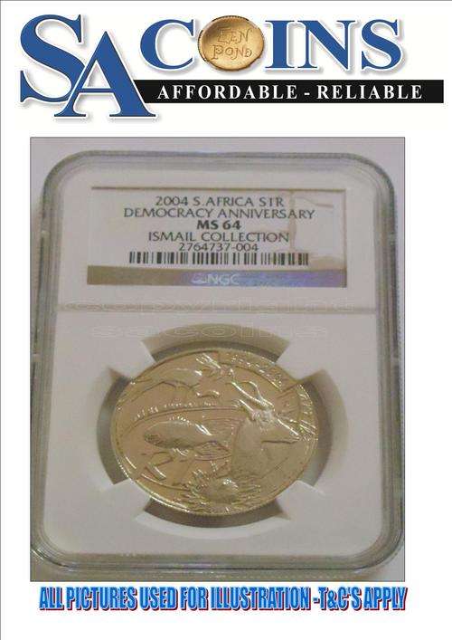 **UNC-MS64** PROTEA DEMOCRACY**-2004 SILVER S1R **MS64**DEMOCRACY**----NGC GRADED HIGH VALUE 5000