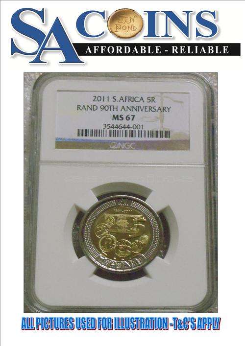 *NEW R5 MS67-- 2 AVAILABLE*-2011 SARB 90TH BIRTHDAY R5 COIN MS67- HIGHEST GRADE-CERTIFICATE INCLUDED
