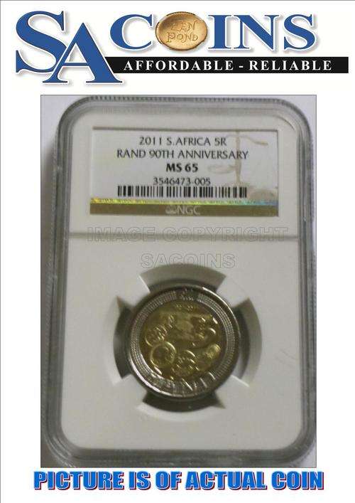 *NEW R5 MS65*-2011 SARB 90TH BIRTHDAY R5 COIN MS65- HIGH GRADE- CERTIFICATE INCLUDED!