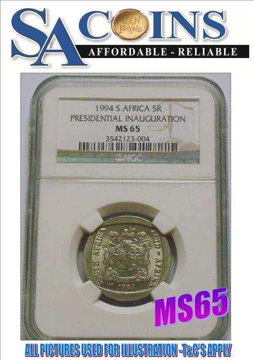 **MS65**- 1994 INAUGURATION R5 COIN **MS65**-3RD HIGHEST AVAILABLE ONLY 3 HIGHER NGC GRADED+COA