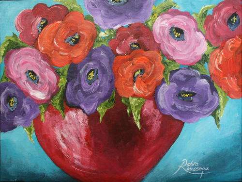 DEBRA ROUSSEAU  " Funky Flowers 3" Crazy low price -Original direct from Artist