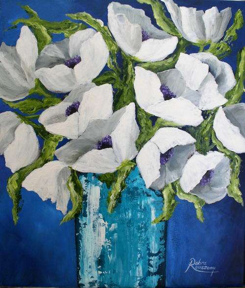 DEBRA ROUSSEAU  " Crisp white Poppies" Crazy low price-Original direct from Artist