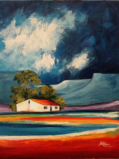 DEBRA ROUSSEAU  " Overberg Houses 14" Original direct from Artist 500x400mm LOW MARK DOWN PRICE !