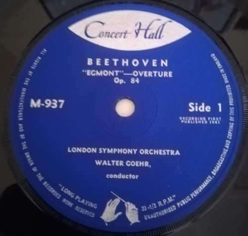 BEETHOVEN OVERTURES EGMONT CORIOLIN 45RPM RECORD