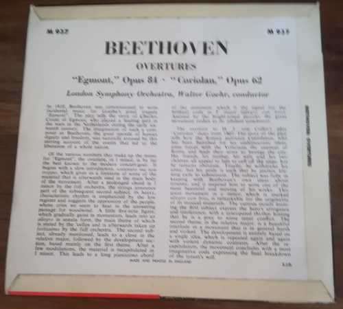 BEETHOVEN OVERTURES EGMONT CORIOLIN 45RPM RECORD