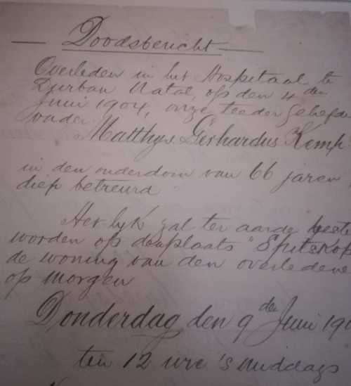 Rare Doodsbericht 1904