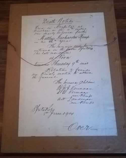 Rare Doodsbericht 1904