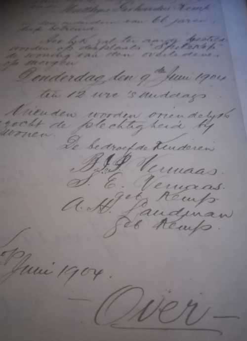 Rare Doodsbericht 1904