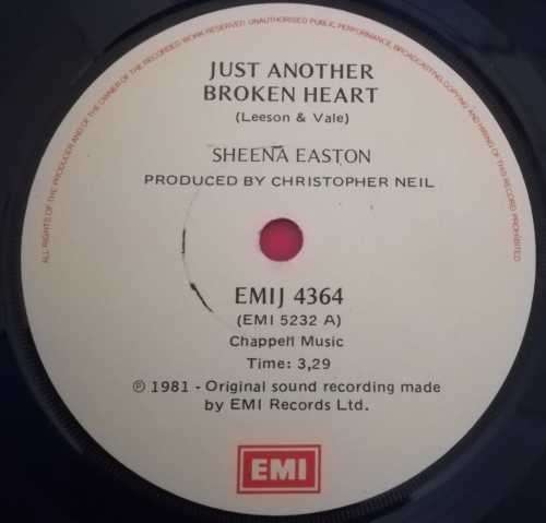 SHEENA EASTON - JUST ANOTHER BROKEN HEART 45RPM RECORD