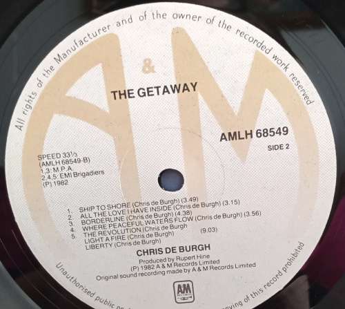 Chris De Burgh - The Getaway LP vinyl Record. 1982.