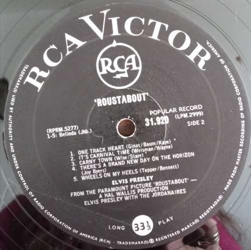 Elvis - Roustabout 33.1/3 RPM record.