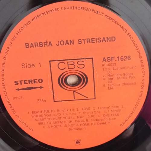 Babara Joan Streisand LP vinyl record.