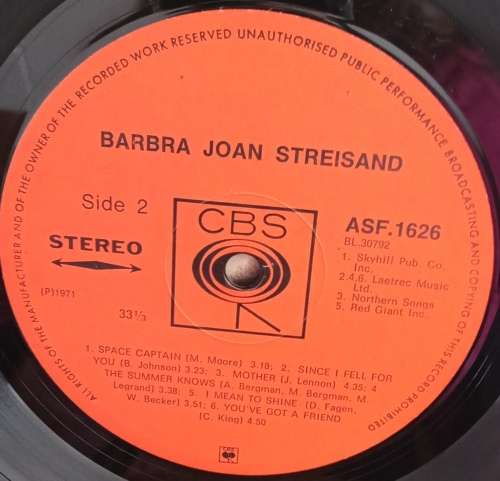 Babara Joan Streisand LP vinyl record.