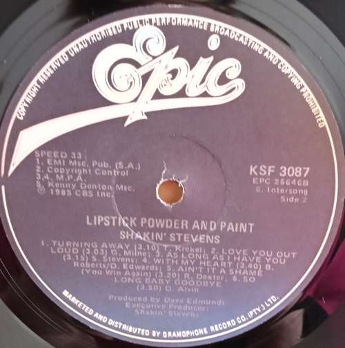 Shakin` Stevens - Lipstick Powder & Paint LP vinyl record.